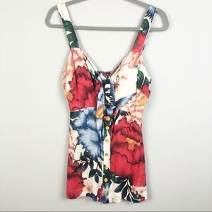 FARM RIO | Floral Tie Front Button Tank Top Cutout